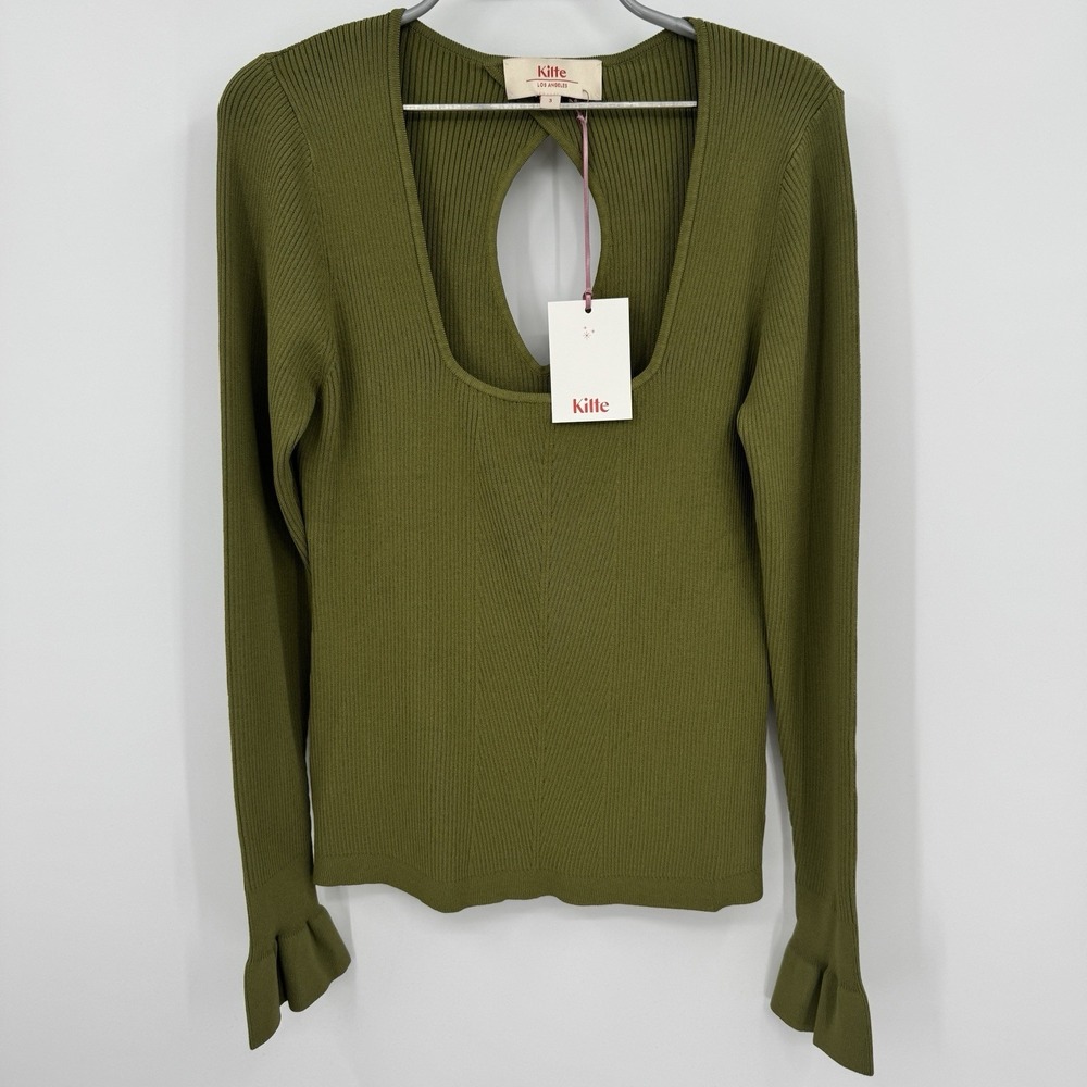 Kilte Collection Nelly Long Sleeve Square Neck Top Eucalyptus 3 L/XL Ruffle